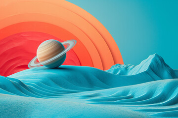 A depiction of the solar system's planets in bold, abstract forms.