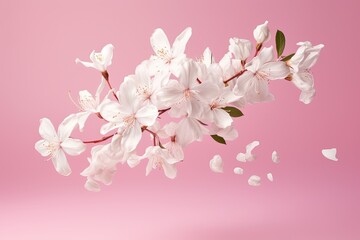 Levitation concept of a stunning white Jasmine flower isolated on a pink background seen in high resolution