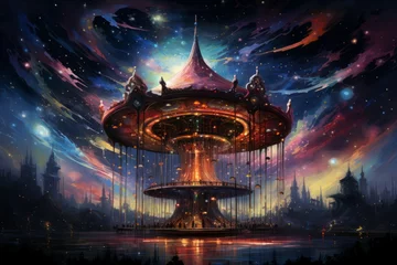 Selbstklebende Fototapeten Whimsical starlight carousels, spinning through the cosmos and granting celestial rides - Generative AI © Sidewaypics