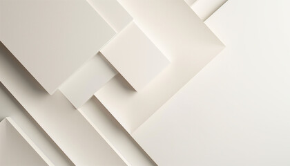 An abstract arrangement of white geometric paper shapes creating a modern layered texture with shadows.
