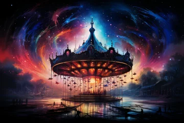 Poster Whimsical starlight carousels, spinning through the cosmos and granting celestial rides - Generative AI © Sidewaypics