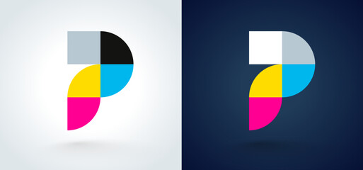 Logo Letter P color CMYK. Print theme. Template design vector.