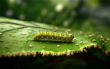 A caterpillar on a leaf in the middle of the forest