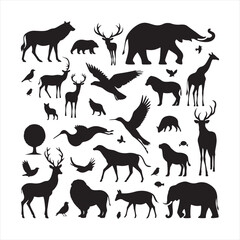 Wilderness Ballet: A Captivating Collection of Wild Animals Silhouette Illustrations - Wildlife Silhouette - Animals Vector
