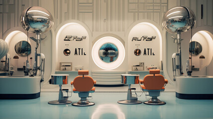 Retro Futurism Hair Lab A hair lab with a retro futuristic