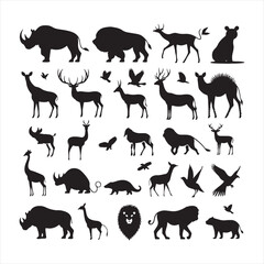 Wilderness Portraits: A Rich Collection of Wild Animals in Detailed Silhouette Form - Wildlife Silhouette - Animals Vector
