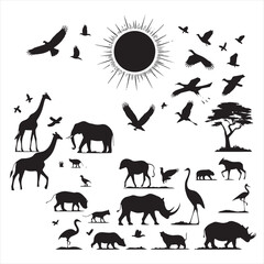 Breathtaking Shadows: A Set of Wild Animals Silhouette Illustrations Capturing the Essence of Wildlife - Wildlife Silhouette - Animals Vector
