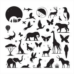 Creatures in Shadow: A Captivating Collection of Wild Animals Silhouette - Wildlife Silhouette - Animals Vector
