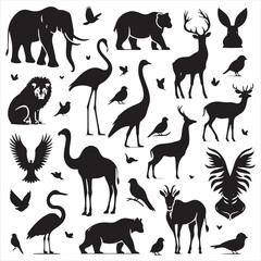 Fototapeta premium Majestic Silhouettes: Striking Set of Wild Animals in Detailed Shadow Form - Wildlife Silhouette - Animals Vector 