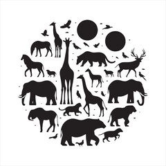 Wilderness Elegance: A Captivating Set of Wild Animals Silhouette Illustrations - Wildlife Silhouette - Animals Vector
