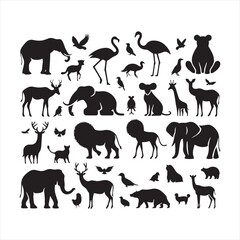 Untouched Realm: A Breathtaking Set of Wild Animals Silhouette Capturing Nature's Essence - Wildlife Silhouette - Animals Vector
