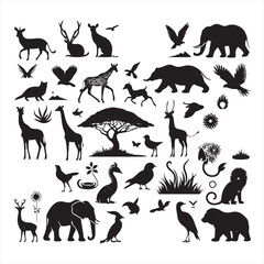 Iconic Beasts: Striking Silhouettes of a Diverse Set of Wild Animals - Wildlife Silhouette - Animals Vector
