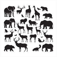 Enchanting Wildlife: Set of Wild Animals Silhouette Portraying the Grace and Power of Nature - Wildlife Silhouette - Animals Vector
