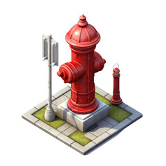 Fototapeta premium Urban Safety Equipment: Red Fire Hydrant