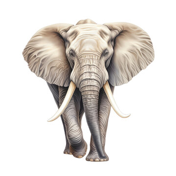 an African elephant, tusks prominent