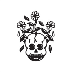 vector illustration of skull with flowers
