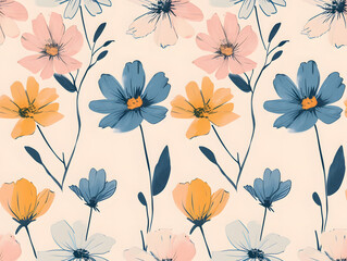 優しい色の花のイラストパターン
