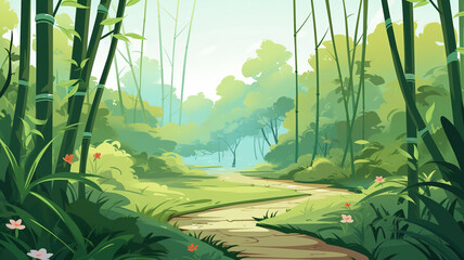 Flat Illustration Bamboo Forest Path A flat design