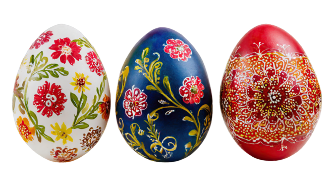 Hand painted Easter eggs - isolated on transparent background - Powered by Adobe