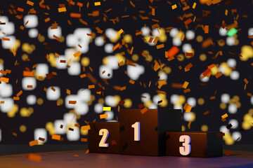 Empty 1, 2, 3 podium, stage for the winner, second and third place, 3D rendering. - obrazy, fototapety, plakaty