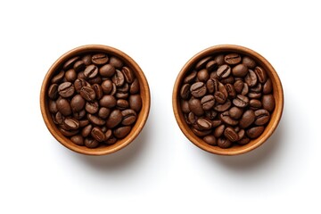 Fototapeta premium Top view of coffee in wooden bowls on white background
