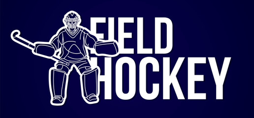 Field Hockey Font Design with Male Player Action Cartoon Graphic Vector