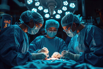 Doctors and nurses are dressing wounds in the operating room. - obrazy, fototapety, plakaty