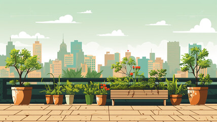 Flat Illustration Urban Garden Rooftop A flat design - obrazy, fototapety, plakaty