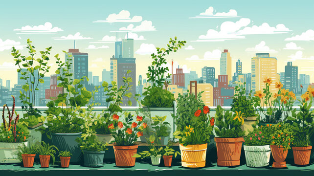 Flat Illustration Rooftop Urban Gardening