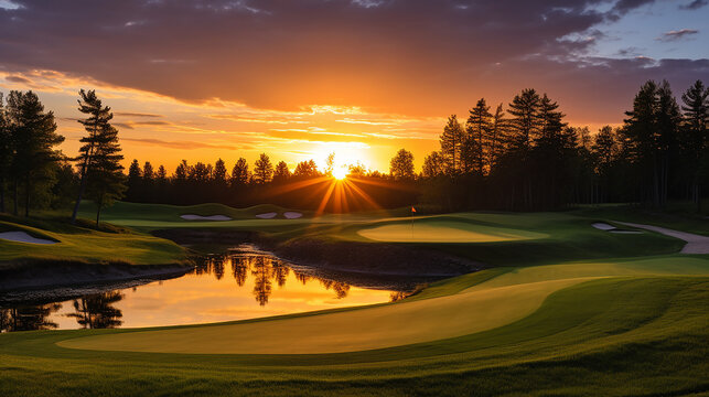 the sun sets over a new hampshire golf course