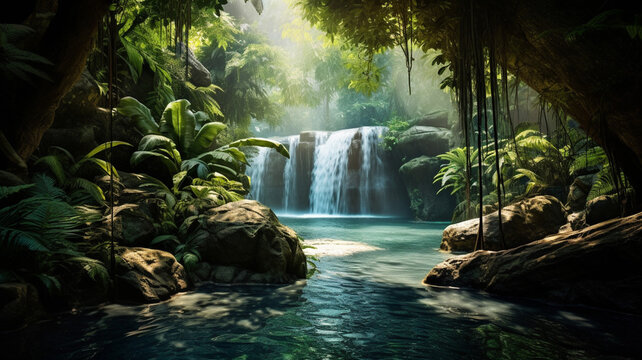 Photo Realistic Hidden Waterfall Oasis magic