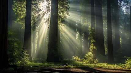 Photo Realistic Misty Redwood Forest Morning