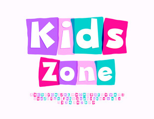 Vector playful emblem Kids Zone. Watercolor block Font. Creative set of Alphabet Letters and Numbers