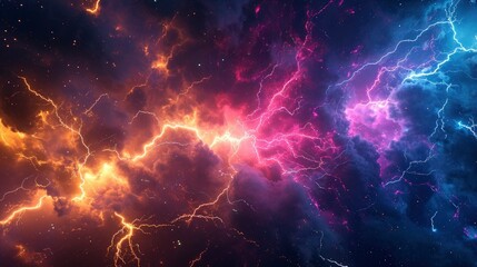lightning strike colored 3d rendering element - obrazy, fototapety, plakaty