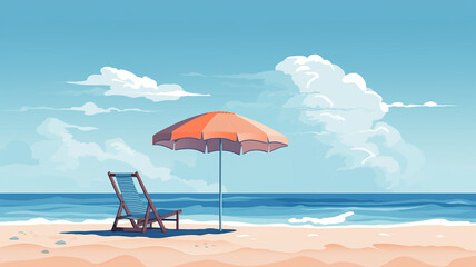 Fototapeta na wymiar Flat Illustration Minimalist Beach Scene A flat design