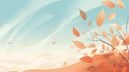 Fototapeta na wymiar Flat Illustration Leaves in the Wind A flat design falling