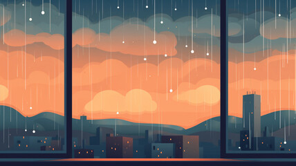 Flat Illustration Raindrops on Window A flat design weather - obrazy, fototapety, plakaty