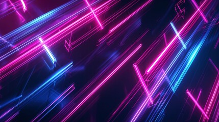 Dark abstract futuristic background. Neon lines, glow. Neon lines, shapes. Pink and blue glow.
