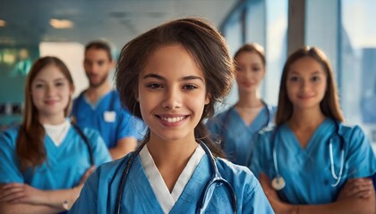 Candid shot of a group of student nurses immersed in training at college, medical colleagues
