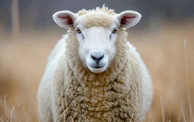 Fototapeta premium Sheep in the farm close up face. Generative AI