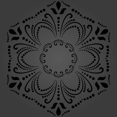 Floral pattern with arabesques. Abstract classic oriental ornament. Vintage classic round black pattern