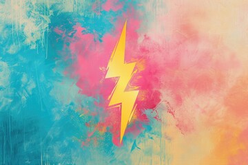 Artistic rendering of a lightning bolt in bright colors against a pastel background