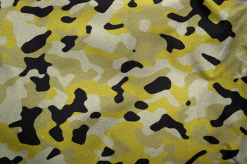 flashy yellowish green army camouflage tarp texture , camo canvas background © eric