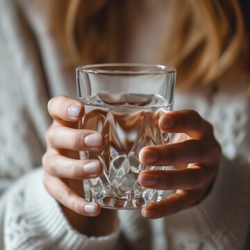 woman's hands ,holding a glass of water. generative ai