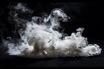 White smoke on a black background. Dark background with thick smoke, suitable as a background, overlay, or texture. Created with Generative AI.