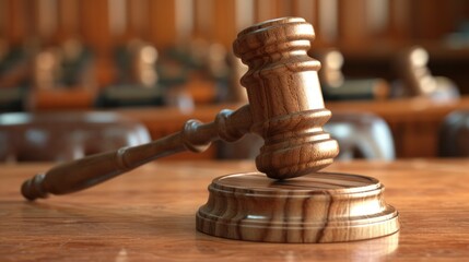 wooden gavel in court on a wooden stand stock photo
