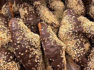 Chocolate covered croissants at the bakery