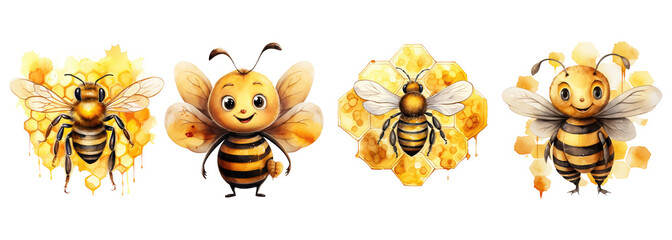 bee with shaped honeycomb watercolor - obrazy, fototapety, plakaty