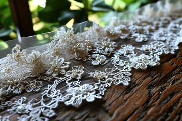 Delicate ancient Chantilly lace  in a vintage setting