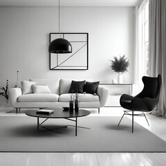 Stylish Black & white theme living room with design mint sofa furniture